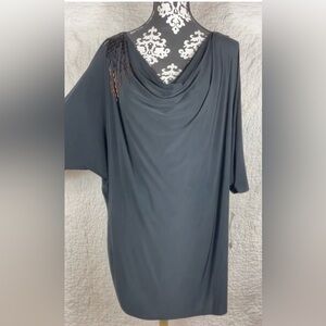 Nine West Black Cold Shoulder Beaded Dress Sz 4